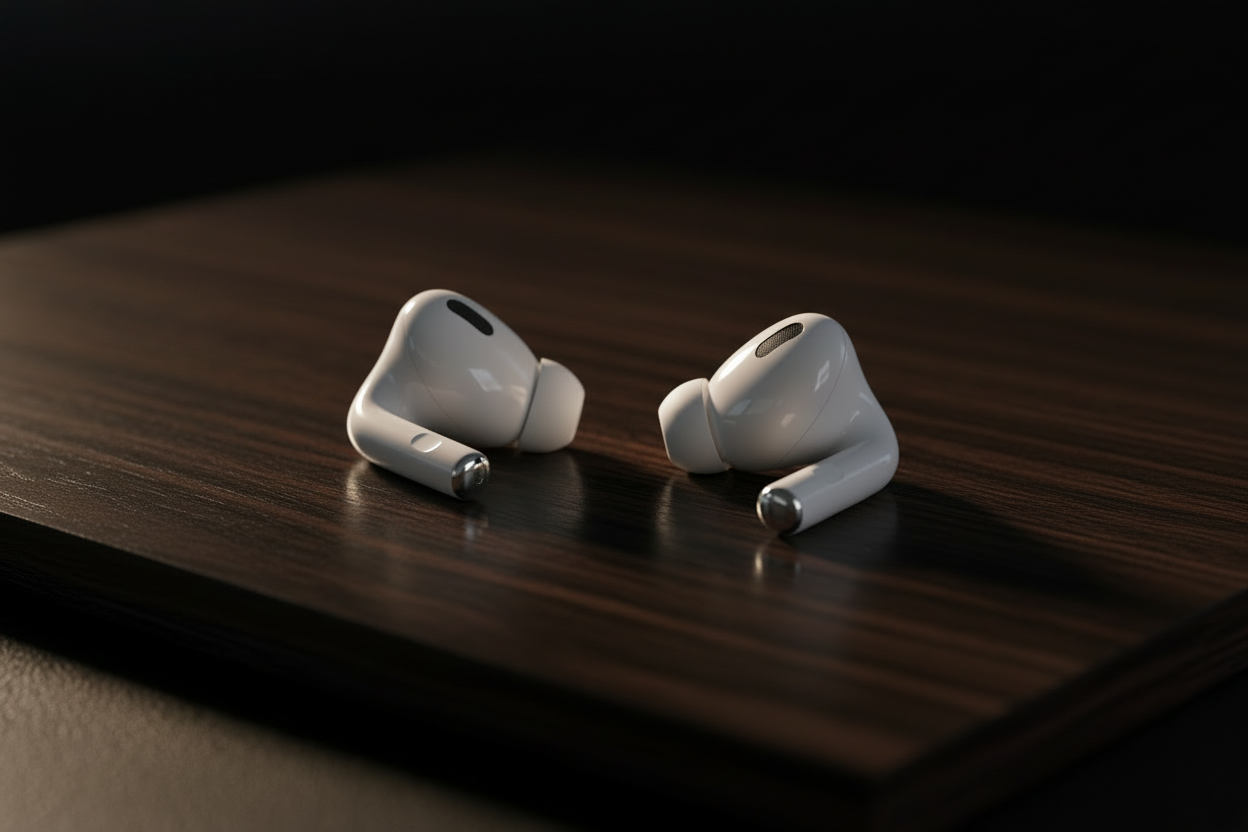 can you make an image similar to what you made before of the air pod pros with a dark luxury background but this time showing the actual buds