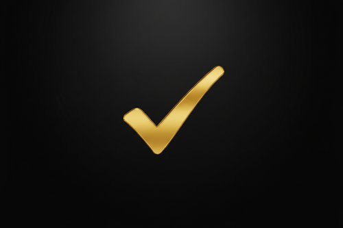 Gold checkmark on black background